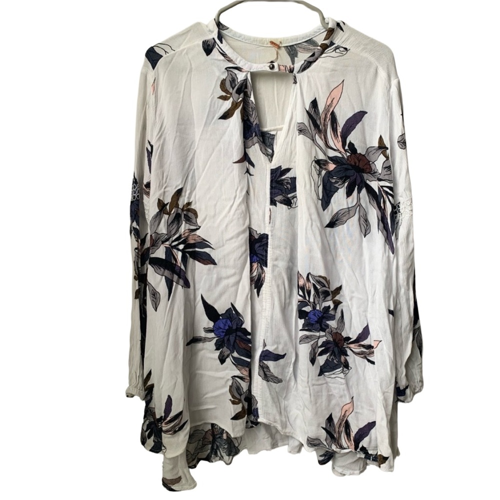 FREE PEOPLE Women’s Cream Long Elastic Sleeve Rayon Gauze Shirt Blouse